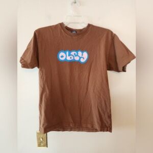 Obey brown pink logo t-shirt size womens small oversized